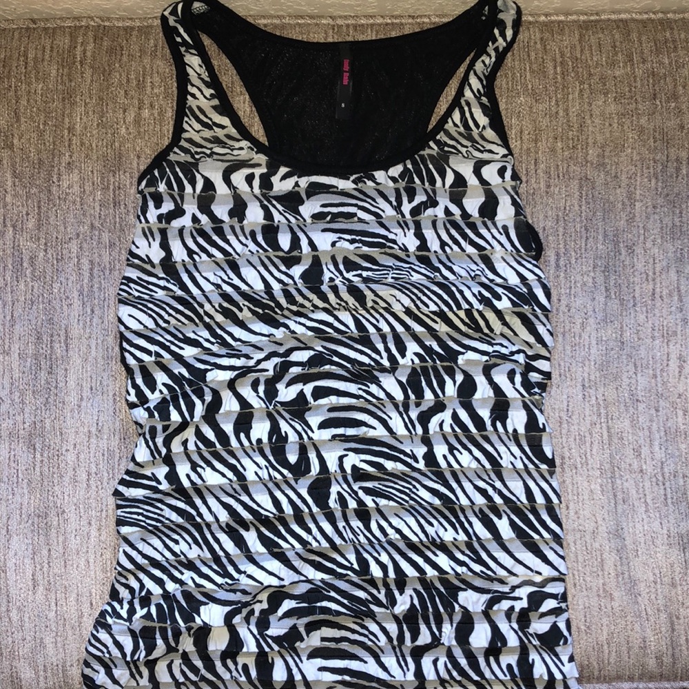 3/$15 Vintage Style Zebra Print Ruffle Razor Back Tank Top